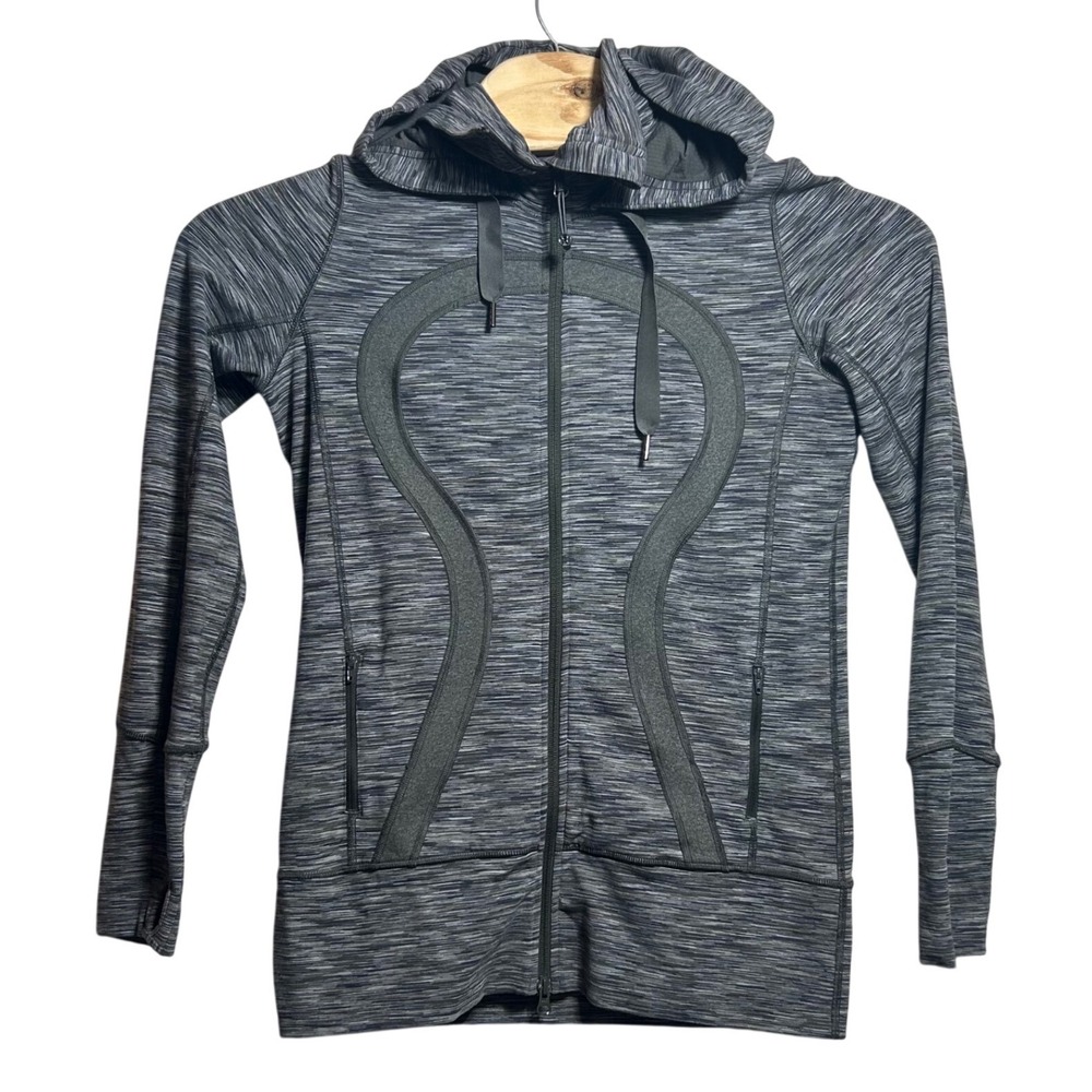 Lululemon Stride Jacket Gray Space Dye Full Zip Jacket Size 10 Hooded Athleisure